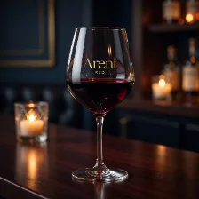 A glass of red on the bar, a candle burning behind it