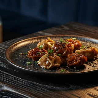 Lamb dumplings in brown butter with sumac and a spoon of yoghurt
