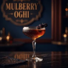 A dark berry sour in a coupe, berries on the rim